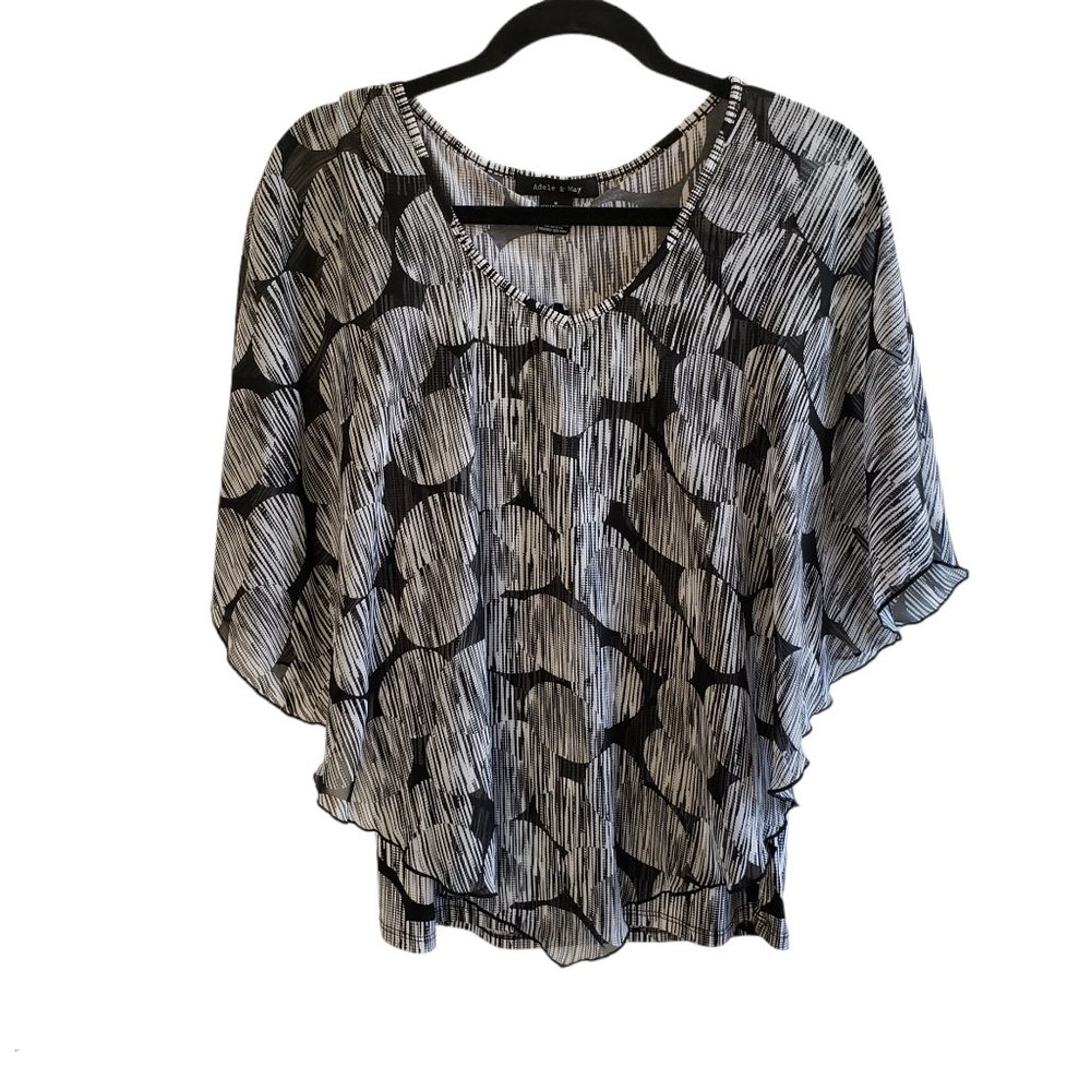 Adele & May Top Blouse Womens Small Black & White Flowy V Neck Boho NWOT